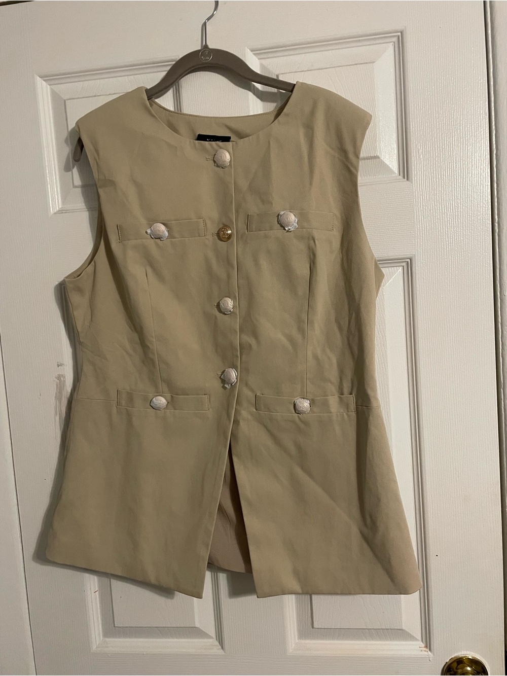 Vici Beige Button-Front Sleeveless Vest with Gold Buttons